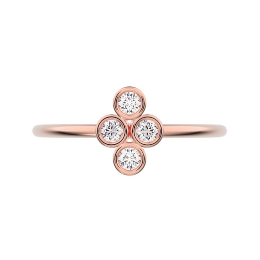 0.12 ct Round Cut Moissanite dainty Minimalist vertical bezel 4 stone cluster light 14K / 18K Solid Rose Gold everyday ring
