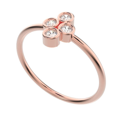 0.12 ct Round Cut Moissanite dainty Minimalist vertical bezel 4 stone cluster light 14K / 18K Solid Rose Gold everyday ring