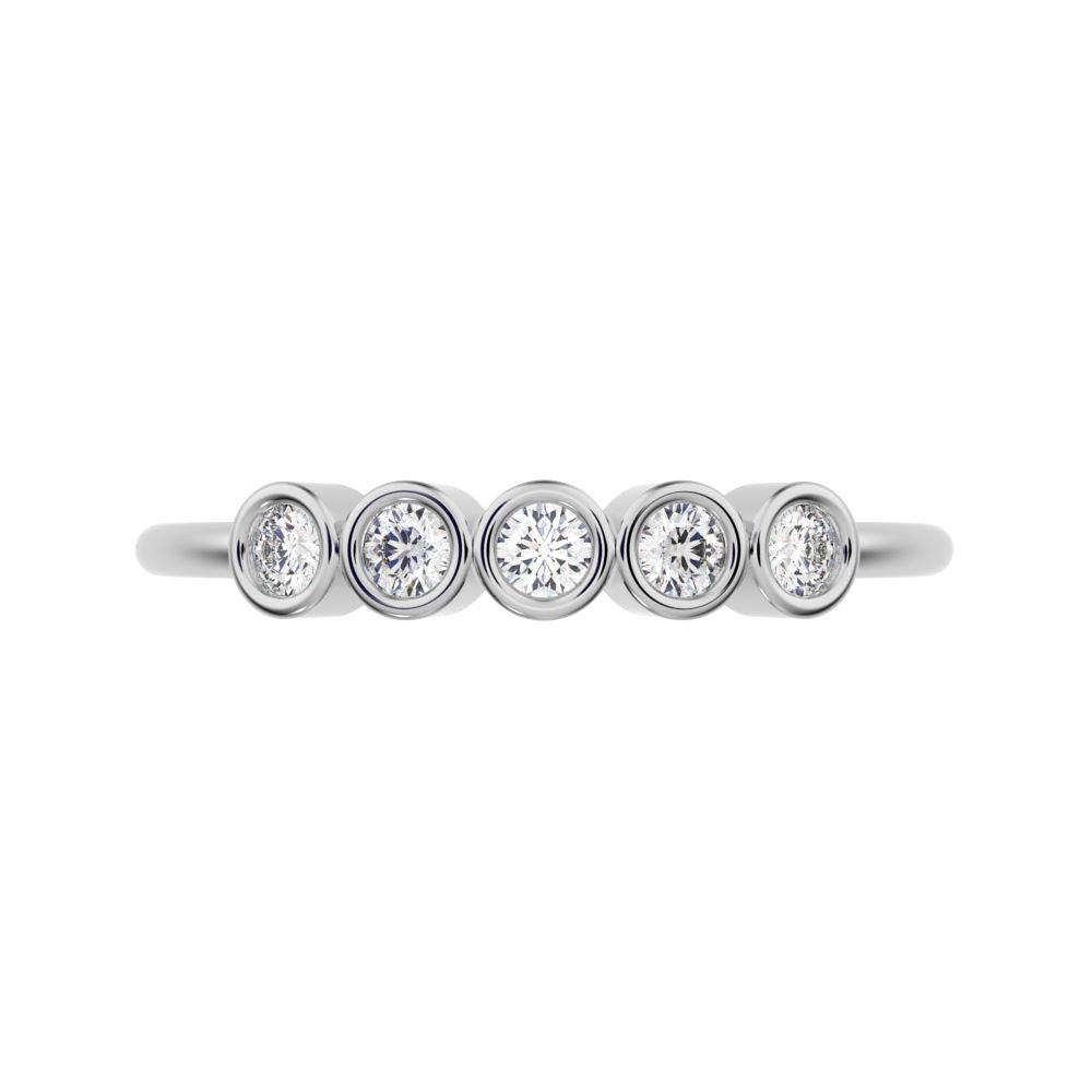 0.15 ct Round Cut Moissanite dainty Minimalist bezel Stackable 5 stone Stackable 14K / 18K Solid White Gold everyday wedding band