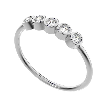 0.15 ct Round Cut Moissanite dainty Minimalist bezel Stackable 5 stone Stackable 14K / 18K Solid White Gold everyday wedding band