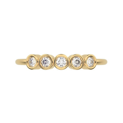 0.15Ct Round Cut Simulated Clear Diamond Minimalist bezel Stackable 5 stone Stackable 14K / 18K Solid Yellow Gold everyday wedding band