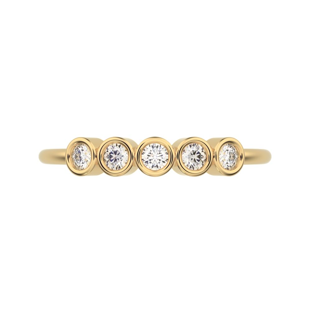 0.15 ct Round Cut Moissanite dainty Minimalist bezel Stackable 5 stone Stackable 14K / 18K Solid Yellow Gold everyday wedding band
