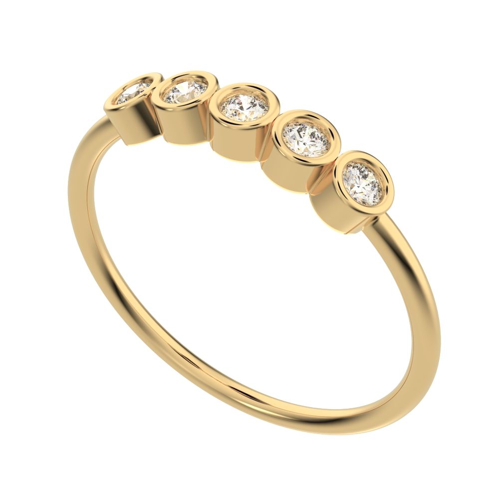 0.15Ct Round Cut Simulated Clear Diamond Minimalist bezel Stackable 5 stone Stackable 14K / 18K Solid Yellow Gold everyday wedding band