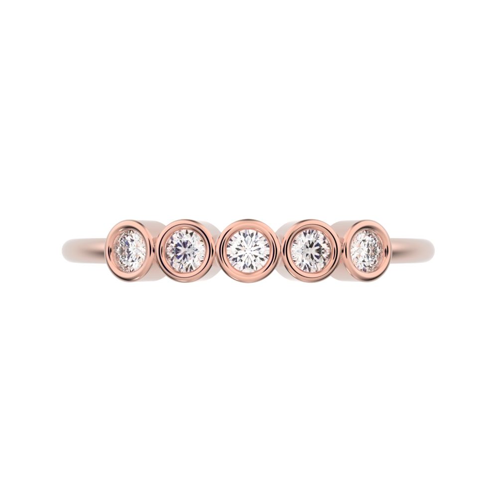 0.15 ct Round Cut Moissanite dainty Minimalist bezel Stackable 5 stone Stackable 14K / 18K Solid Rose Gold everyday wedding band