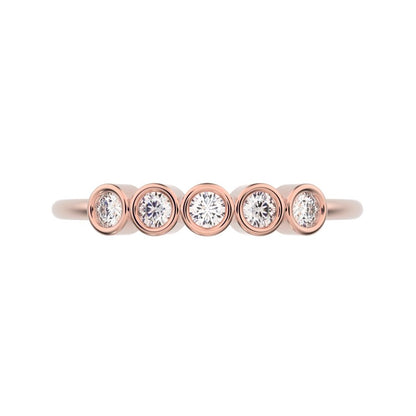 0.15 ct Round Cut Moissanite dainty Minimalist bezel Stackable 5 stone Stackable 14K / 18K Solid Rose Gold everyday wedding band