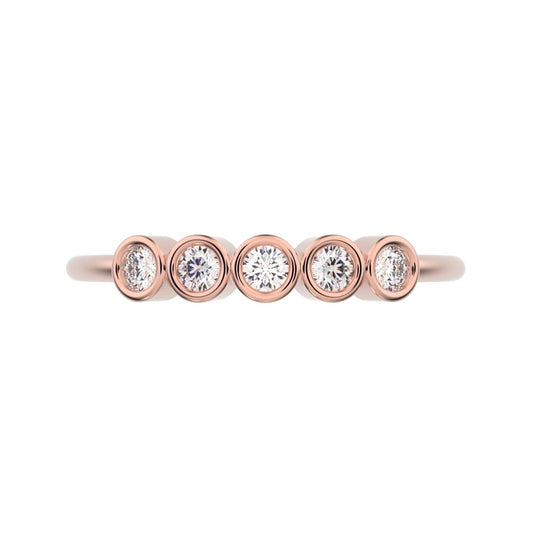 0.15 ct Round Cut Moissanite dainty Minimalist bezel Stackable 5 stone Stackable 14K / 18K Solid Rose Gold everyday wedding band