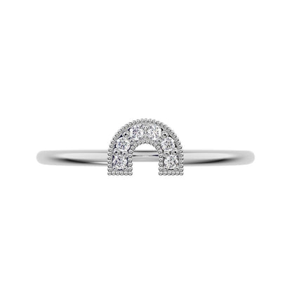 0.06Ct Round Cut Simulated Clear Diamond Horseshoe Semi-circle Milgrain pave Stackable 14K / 18K Solid White Gold everyday wedding band