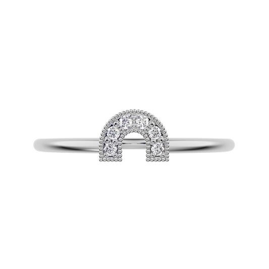 0.06Ct Round Cut Moissanite Minimalist Horseshoe Semi-circle Milgrain pave Stackable 14K / 18K Solid White Gold everyday wedding band