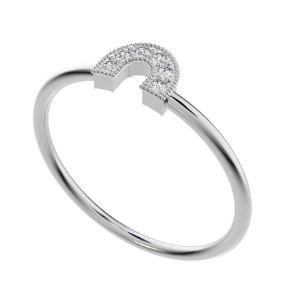 0.06Ct Round Cut Simulated Clear Diamond Horseshoe Semi-circle Milgrain pave Stackable 14K / 18K Solid White Gold everyday wedding band