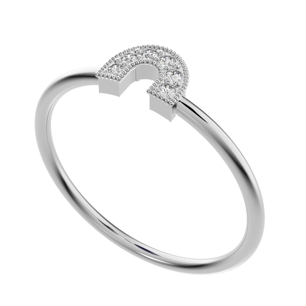 0.06Ct Round Cut Moissanite Minimalist Horseshoe Semi-circle Milgrain pave Stackable 14K / 18K Solid White Gold everyday wedding band
