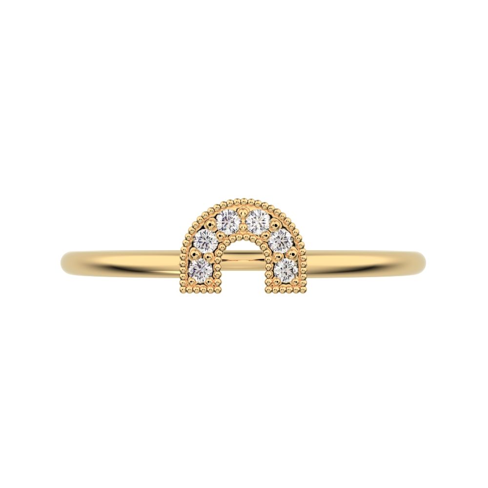 0.06Ct Round Cut Simulated Clear Diamond Horseshoe Semi-circle Milgrain pave Stackable 14K / 18K Solid Yellow Gold everyday wedding band