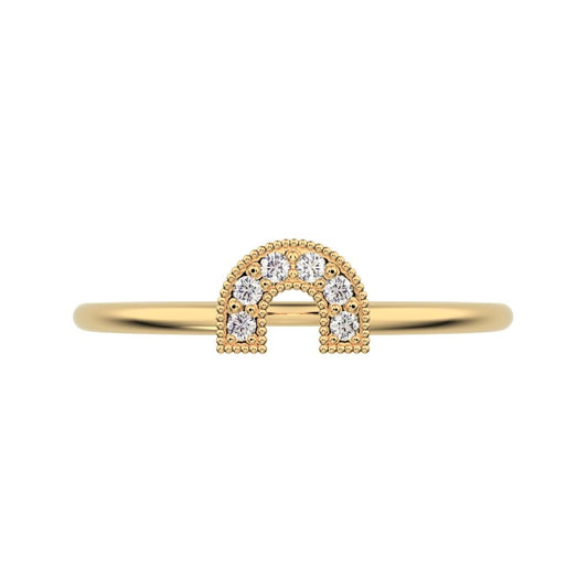 0.06Ct Round Cut Simulated Clear Diamond Horseshoe Semi-circle Milgrain pave Stackable 14K / 18K Solid Yellow Gold everyday wedding band
