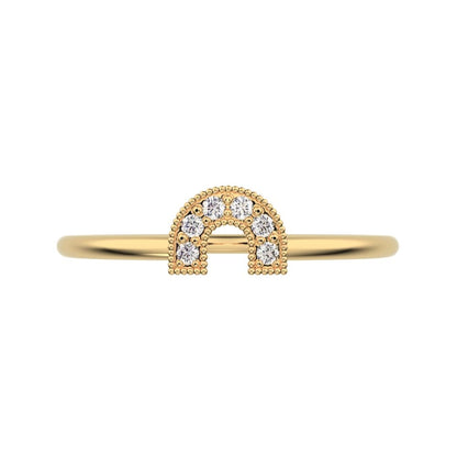 0.06Ct Round Cut Moissanite Minimalist Horseshoe Semi-circle Milgrain pave Stackable 14K / 18K Solid Yellow Gold everyday wedding band