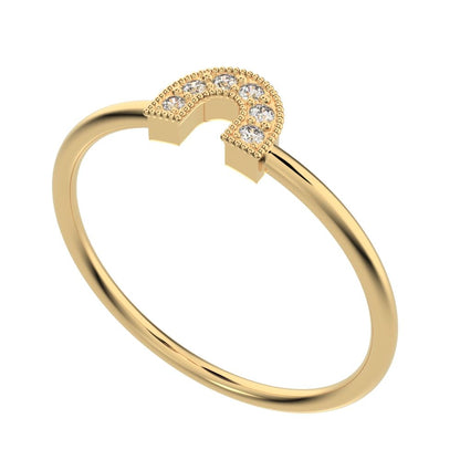 0.06Ct Round Cut Simulated Clear Diamond Horseshoe Semi-circle Milgrain pave Stackable 14K / 18K Solid Yellow Gold everyday wedding band