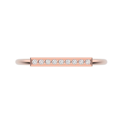 0.045 ct Round Cut Simulated Clear Diamond dainty Minimalist Stackable pinky bar pave 14K / 18K Solid Rose Gold everyday wedding band