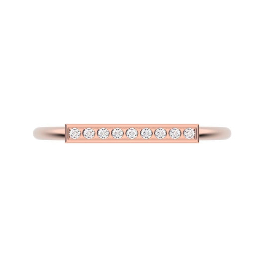 0.045 ct Round Cut Simulated Clear Diamond dainty Minimalist Stackable pinky bar pave 14K / 18K Solid Rose Gold everyday wedding band