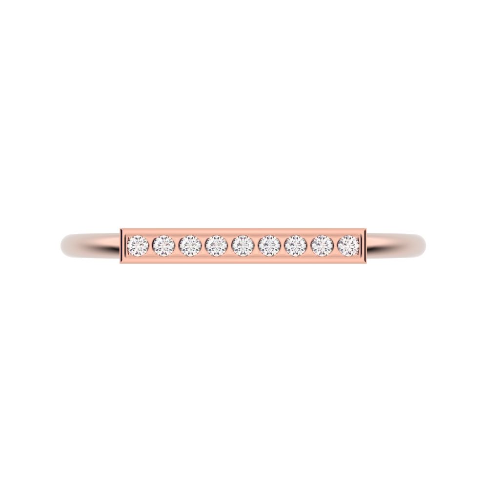0.045 ct Round Cut Moissanite dainty Minimalist Stackable pinky bar pave 14K / 18K Solid Rose Gold everyday wedding band