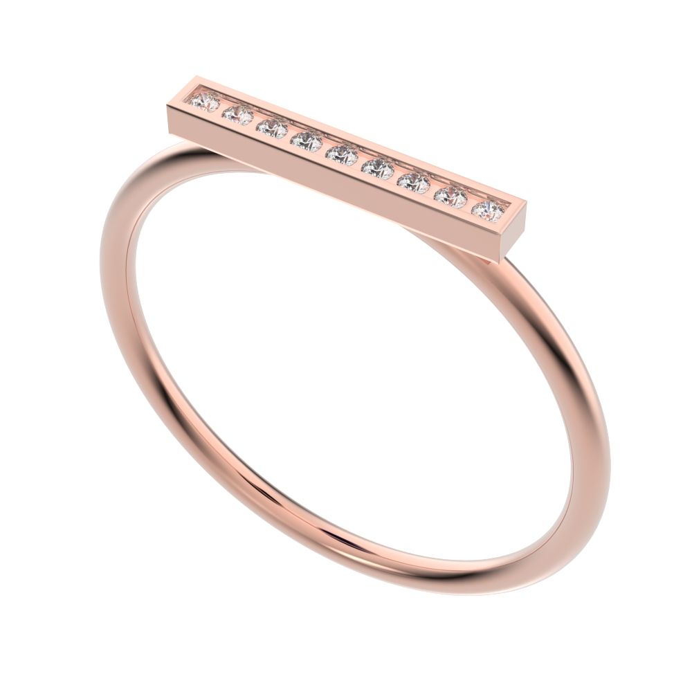 0.045 ct Round Cut Simulated Clear Diamond dainty Minimalist Stackable pinky bar pave 14K / 18K Solid Rose Gold everyday wedding band