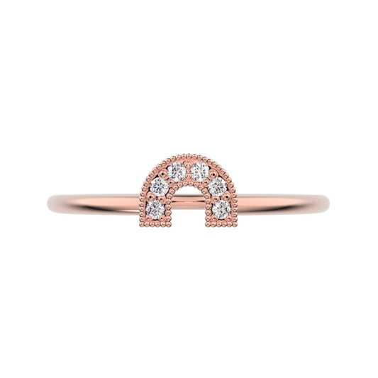 0.06Ct Round Cut Simulated Clear Diamond Horseshoe Semi-circle Milgrain pave Stackable 14K / 18K Solid Rose Gold everyday wedding band
