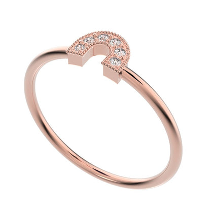 0.06Ct Round Cut Moissanite dainty Minimalist Horseshoe Semi-circle Milgrain pave Stackable 14K / 18K Solid Rose Gold everyday wedding band