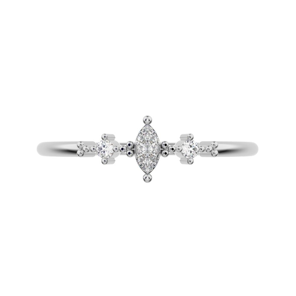 0.145 ct Marquise Cut Simulated Clear Diamond dainty Minimalist 3 stone solitaire with accents 14K / 18K Solid White Gold everyday ring