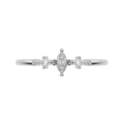 0.145 ct Marquise Cut Simulated Clear Diamond dainty Minimalist 3 stone solitaire with accents 14K / 18K Solid White Gold everyday ring