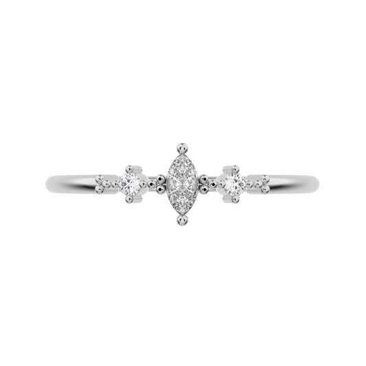 0.145 ct Marquise Cut Moissanite dainty Minimalist 3 stone Milgrain solitaire with accents light 14K / 18K Solid White Gold everyday ring