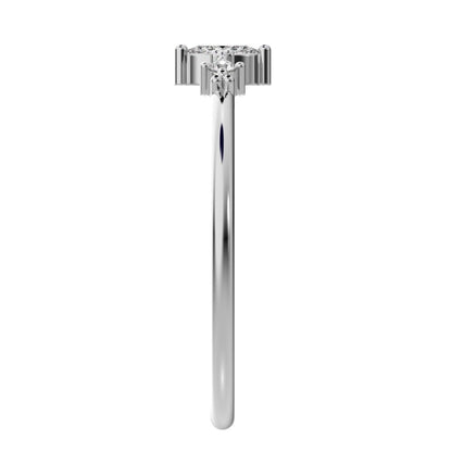 0.145 ct Marquise Cut Simulated Clear Diamond dainty Minimalist 3 stone solitaire with accents 14K / 18K Solid White Gold everyday ring