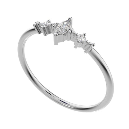 0.145 ct Marquise Cut Moissanite dainty Minimalist 3 stone Milgrain solitaire with accents light 14K / 18K Solid White Gold everyday ring