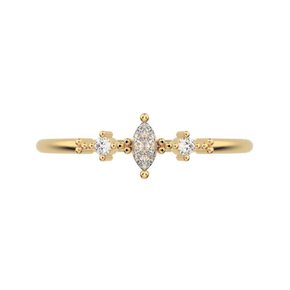0.145 ct Marquise Cut Simulated Clear Diamond dainty Minimalist 3 stone solitaire with accents 14K / 18K Solid Yellow Gold everyday ring