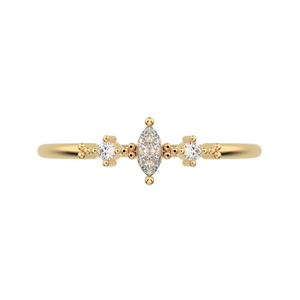 0.145 ct Marquise Cut Moissanite dainty Minimalist 3 stone Milgrain solitaire with accents light 14K / 18K Solid Yellow Gold everyday ring