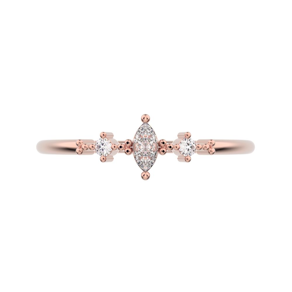 0.145 ct Marquise Cut Simulated Clear Diamond dainty Minimalist 3 stone solitaire with accents 14K / 18K Solid Rose Gold everyday ring