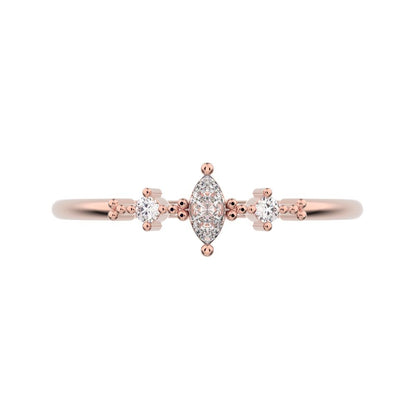 0.145 ct Marquise Cut Simulated Clear Diamond dainty Minimalist 3 stone solitaire with accents 14K / 18K Solid Rose Gold everyday ring