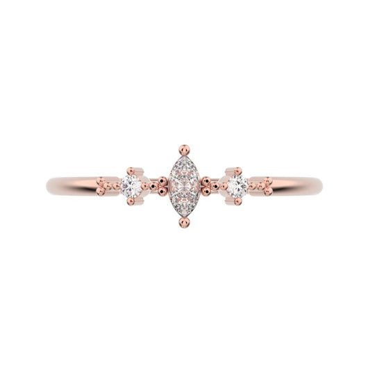 0.145 ct Marquise Cut Simulated Clear Diamond dainty Minimalist 3 stone solitaire with accents 14K / 18K Solid Rose Gold everyday ring