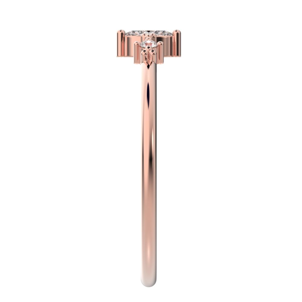 0.145 ct Marquise Cut Simulated Clear Diamond dainty Minimalist 3 stone solitaire with accents 14K / 18K Solid Rose Gold everyday ring