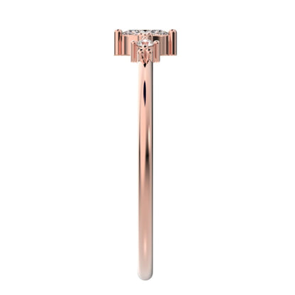 0.145 ct Marquise Cut Simulated Clear Diamond dainty Minimalist 3 stone solitaire with accents 14K / 18K Solid Rose Gold everyday ring