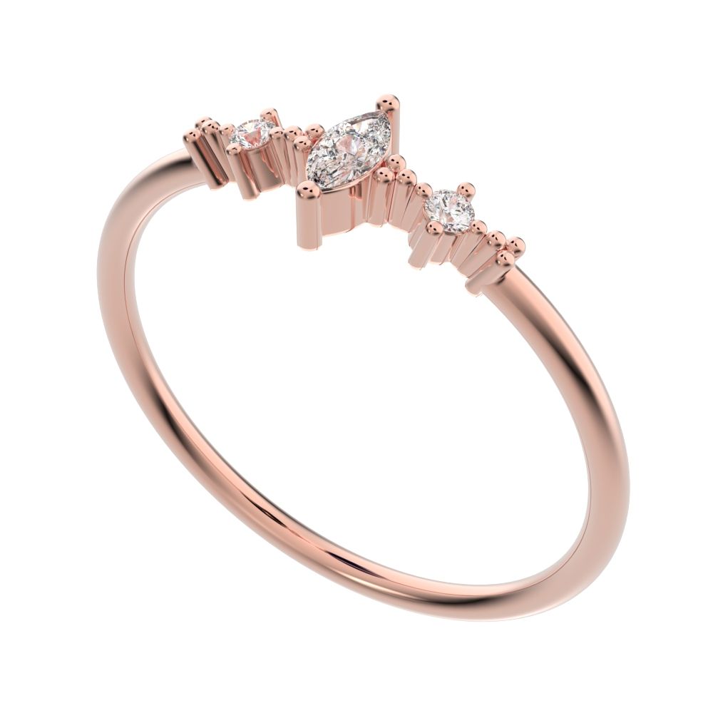 0.145 ct Marquise Cut Simulated Clear Diamond dainty Minimalist 3 stone solitaire with accents 14K / 18K Solid Rose Gold everyday ring