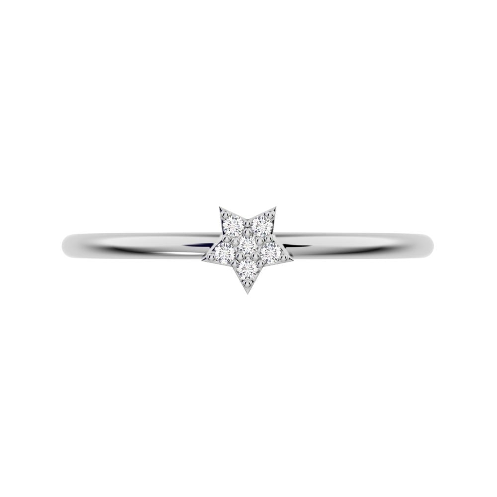0.03 ct Round Cut Moissanite dainty Minimalist dainty floral star cluster halo 14K / 18K Solid White Gold everyday ring