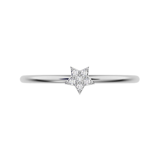 0.03 ct Round Cut Moissanite dainty Minimalist dainty floral star cluster halo 14K / 18K Solid White Gold everyday ring