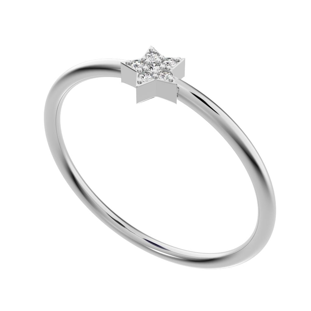 0.03 ct Round Cut Moissanite dainty Minimalist dainty floral star cluster halo 14K / 18K Solid White Gold everyday ring