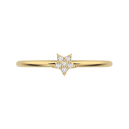 0.03 ct Round Cut Simulated Clear Diamond dainty Minimalist dainty floral star cluster halo 14K / 18K Solid Yellow Gold everyday ring