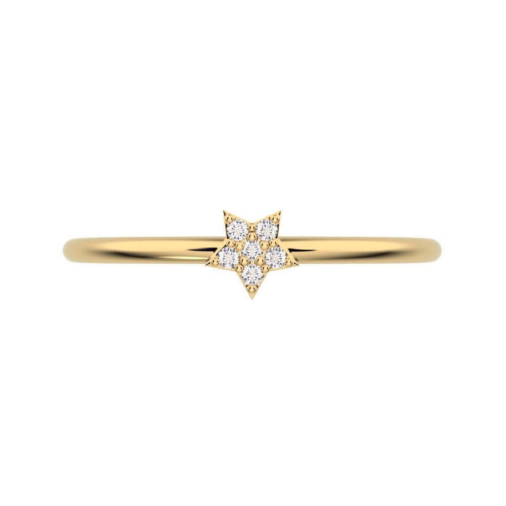 0.03 ct Round Cut Moissanite dainty Minimalist dainty floral star cluster halo 14K / 18K Solid Yellow Gold everyday ring