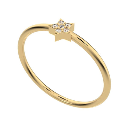 0.03 ct Round Cut Moissanite dainty Minimalist dainty floral star cluster halo 14K / 18K Solid Yellow Gold everyday ring