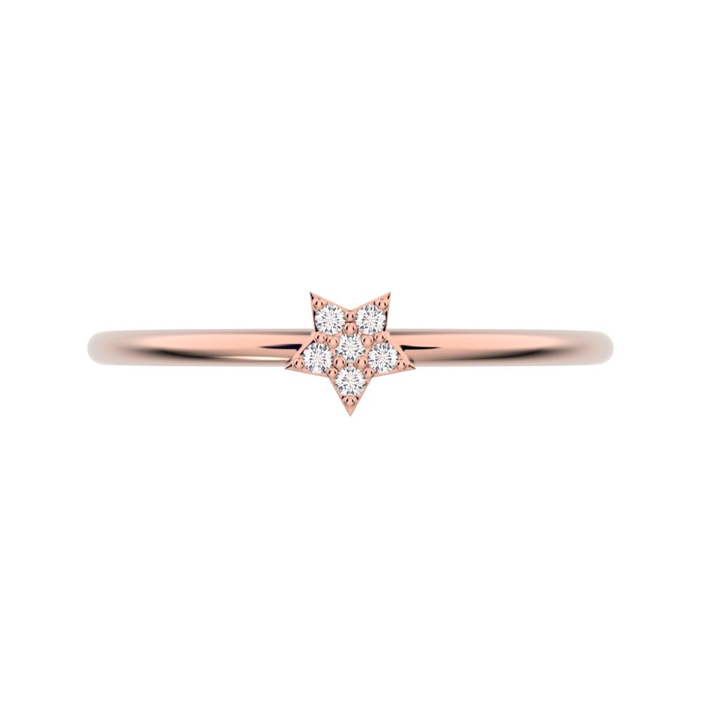 0.03 ct Round Cut Moissanite dainty Minimalist dainty floral star cluster halo 14K / 18K Solid Rose Gold everyday ring