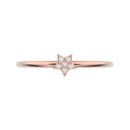 0.03 ct Round Cut Moissanite dainty Minimalist dainty floral star cluster halo 14K / 18K Solid Rose Gold everyday ring