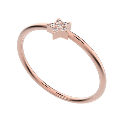 0.03 ct Round Cut Moissanite dainty Minimalist dainty floral star cluster halo 14K / 18K Solid Rose Gold everyday ring