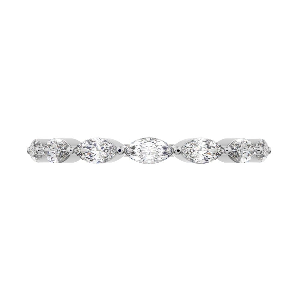 0.7Ct Marquise Cut Simulated Clear Diamond Minimalist Stackable half eternity halo eye 14K / 18K Solid White Gold everyday wedding band