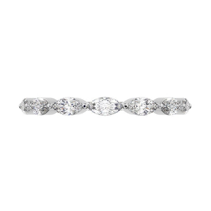 0.7Ct Marquise Cut Simulated Clear Diamond Minimalist Stackable half eternity halo eye 14K / 18K Solid White Gold everyday wedding band