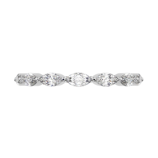 0.7Ct Marquise Cut Simulated Clear Diamond Minimalist Stackable half eternity halo eye 14K / 18K Solid White Gold everyday wedding band