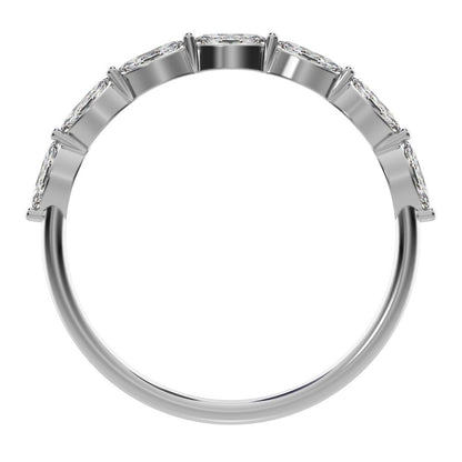 0.7Ct Marquise Cut Simulated Clear Diamond Minimalist Stackable half eternity halo eye 14K / 18K Solid White Gold everyday wedding band
